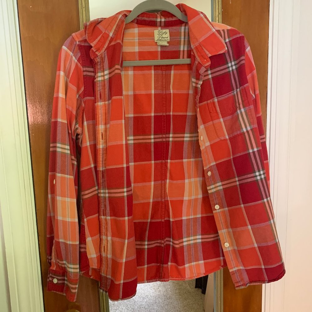 Lucky Brand red/orange/green flannel button-up